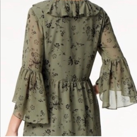 🐢Kensie Green Floral Print Ruffle Casual Dress M - Picture 3 of 8